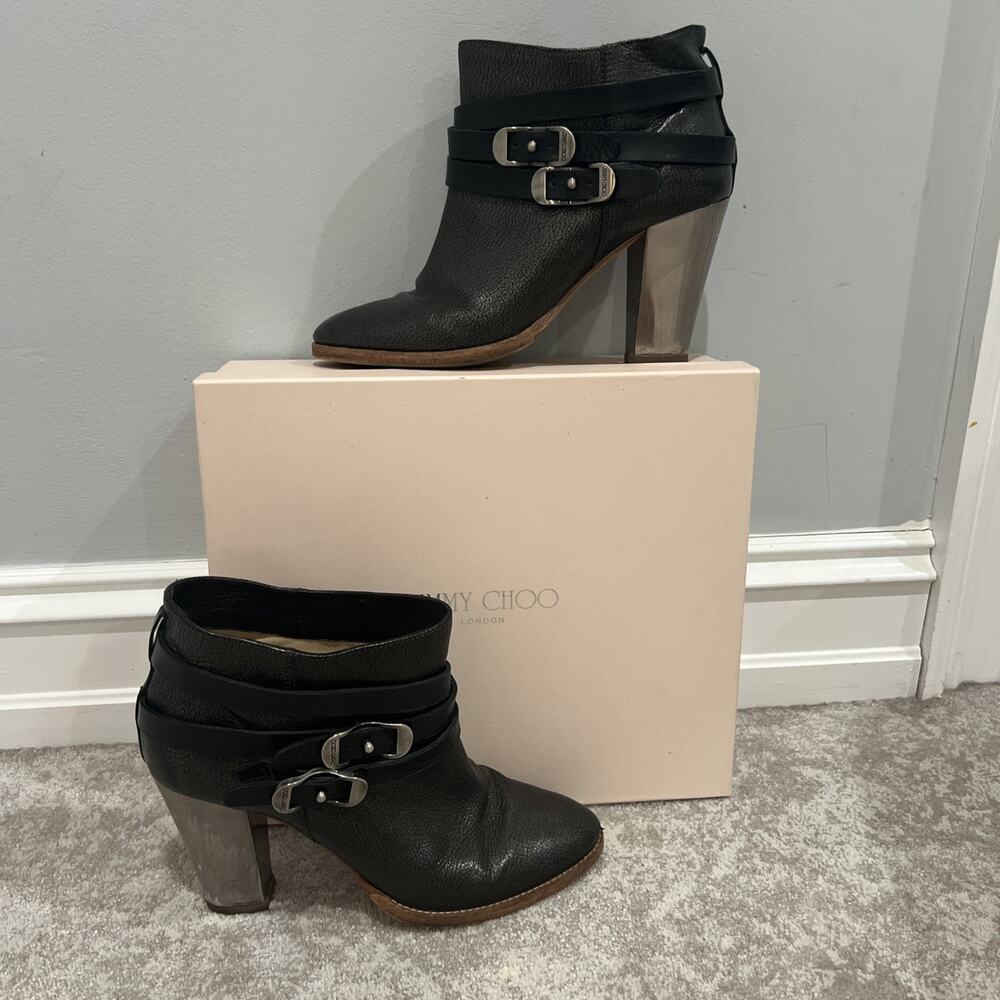 STUNNING Jimmy Choo Shoes Designer Melba Boots Black Metallic